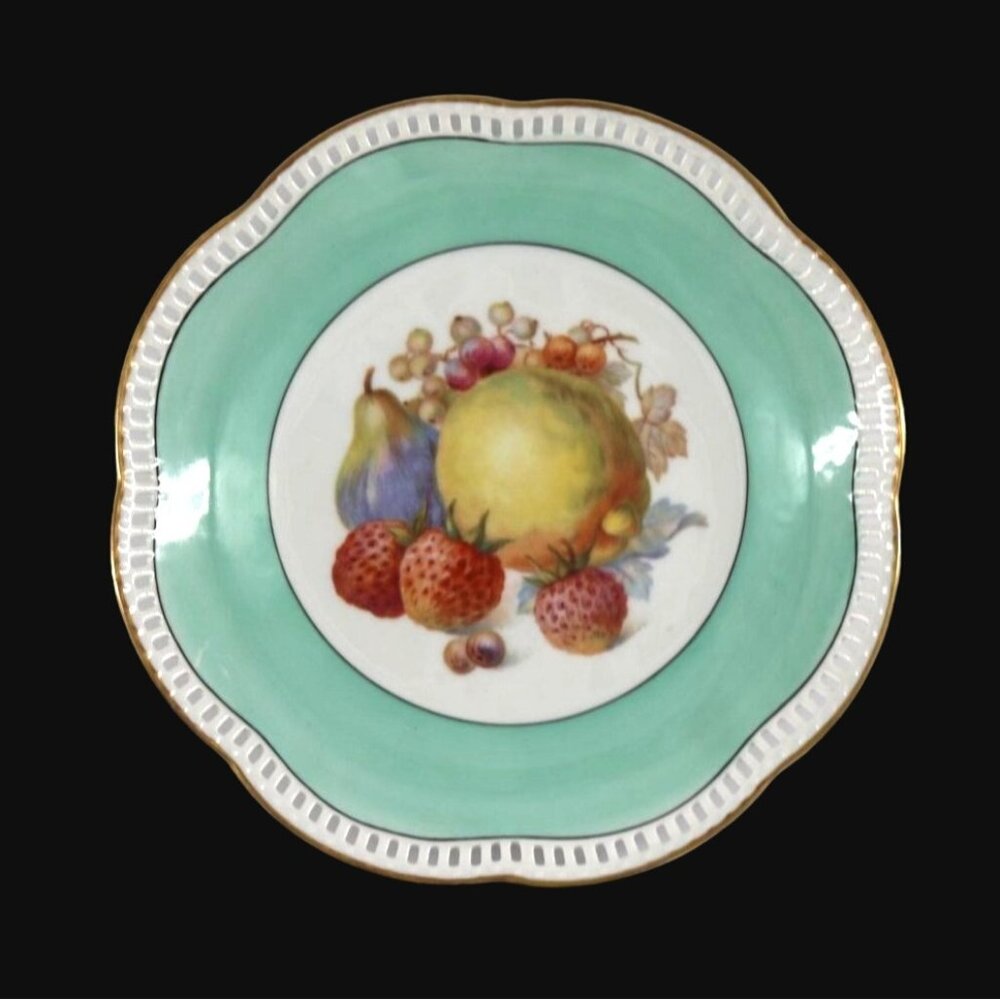 Antique Schumann Germany SCH549 Fruit and Berries Gold Trimmed Salad Plate 1930s